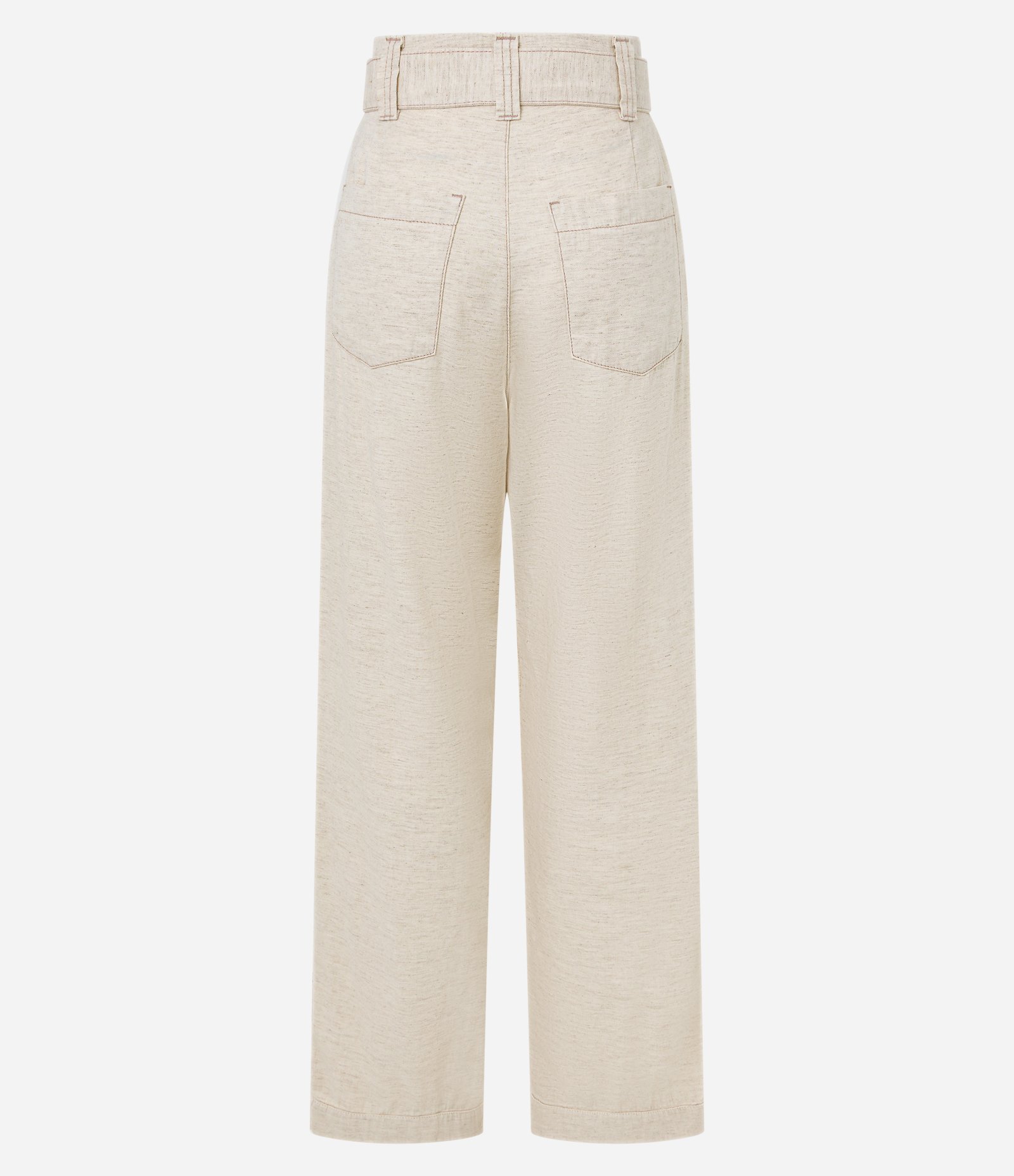 Calça Reta Comfort em Sarja com Cinto Diferenciado e Cintura Alta Bege 7