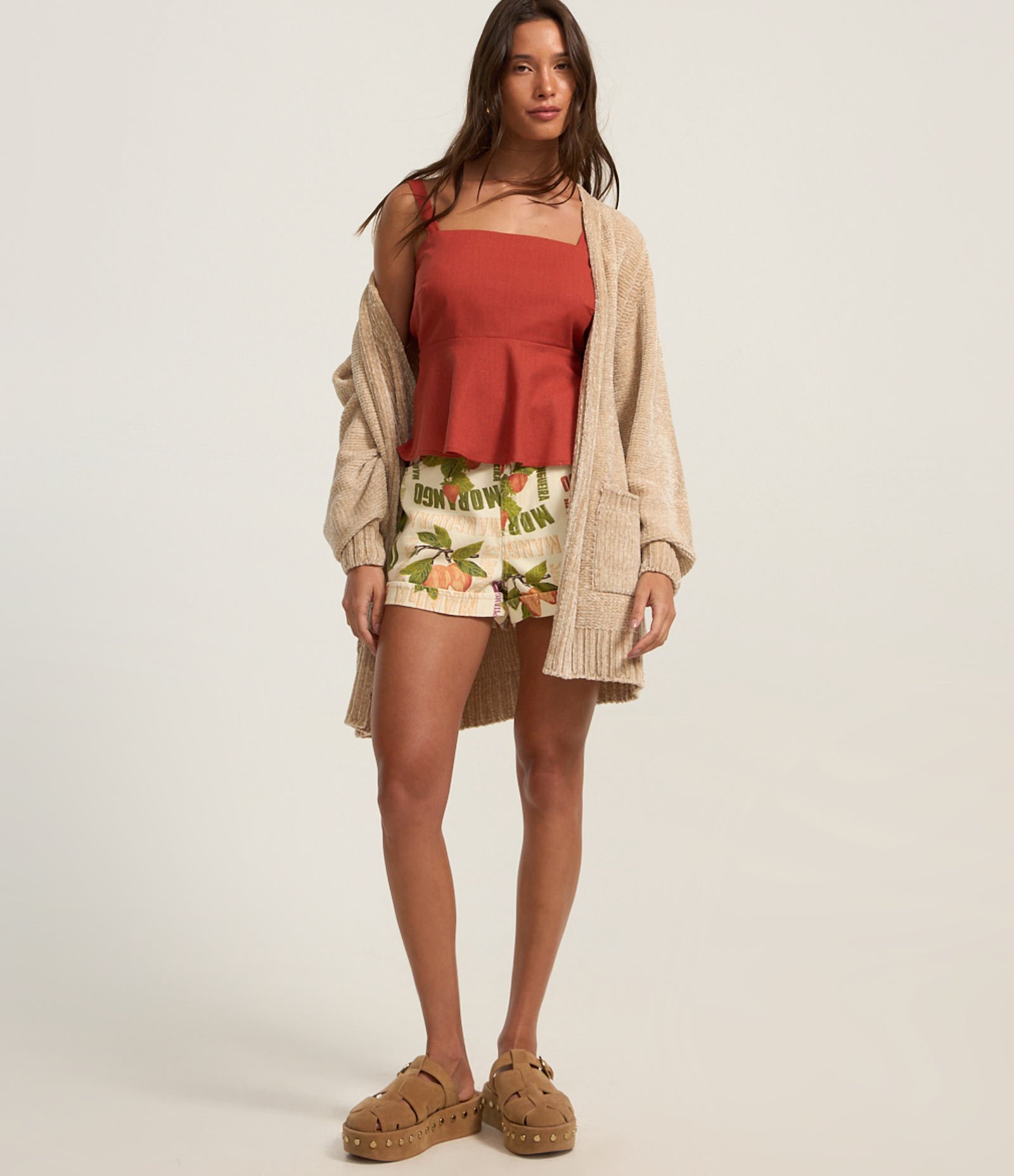 Blusa de Alça em Viscose com Babado e Lastex nas Costas Terracota 2