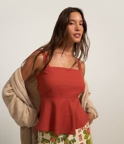 Blusa de Alça em Viscose com Babado e Lastex nas Costas