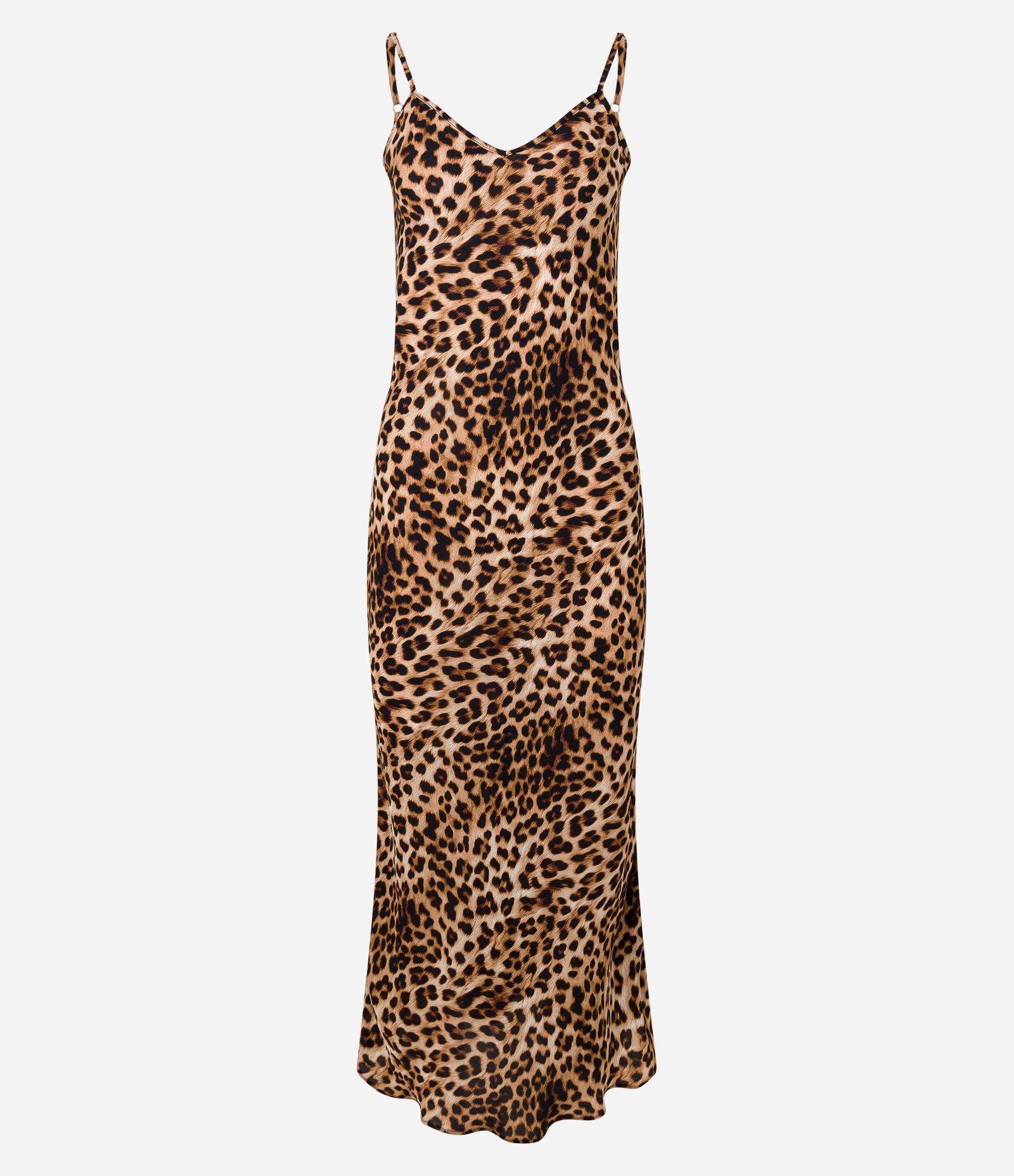 Vestido Evasê Midi Acetinado em Crepe com Estampa Onça Marrom 10