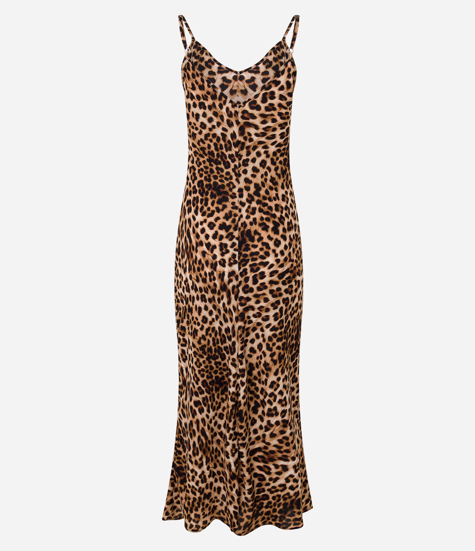 Vestido Evasê Midi Acetinado em Crepe com Estampa Onça Marrom 11