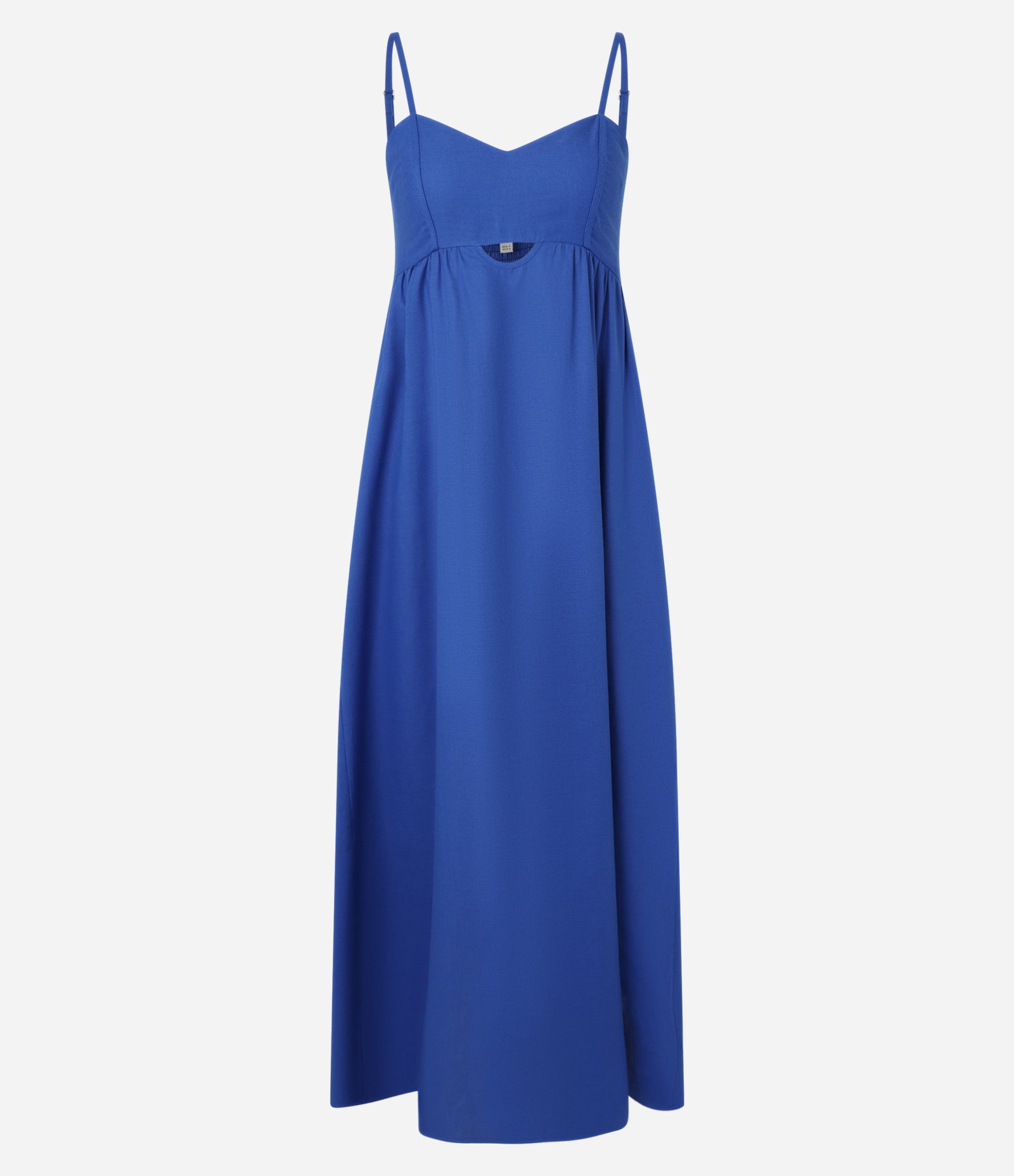 Vestido Longo Evasê com Recorte Vazado no Busto Azul 1