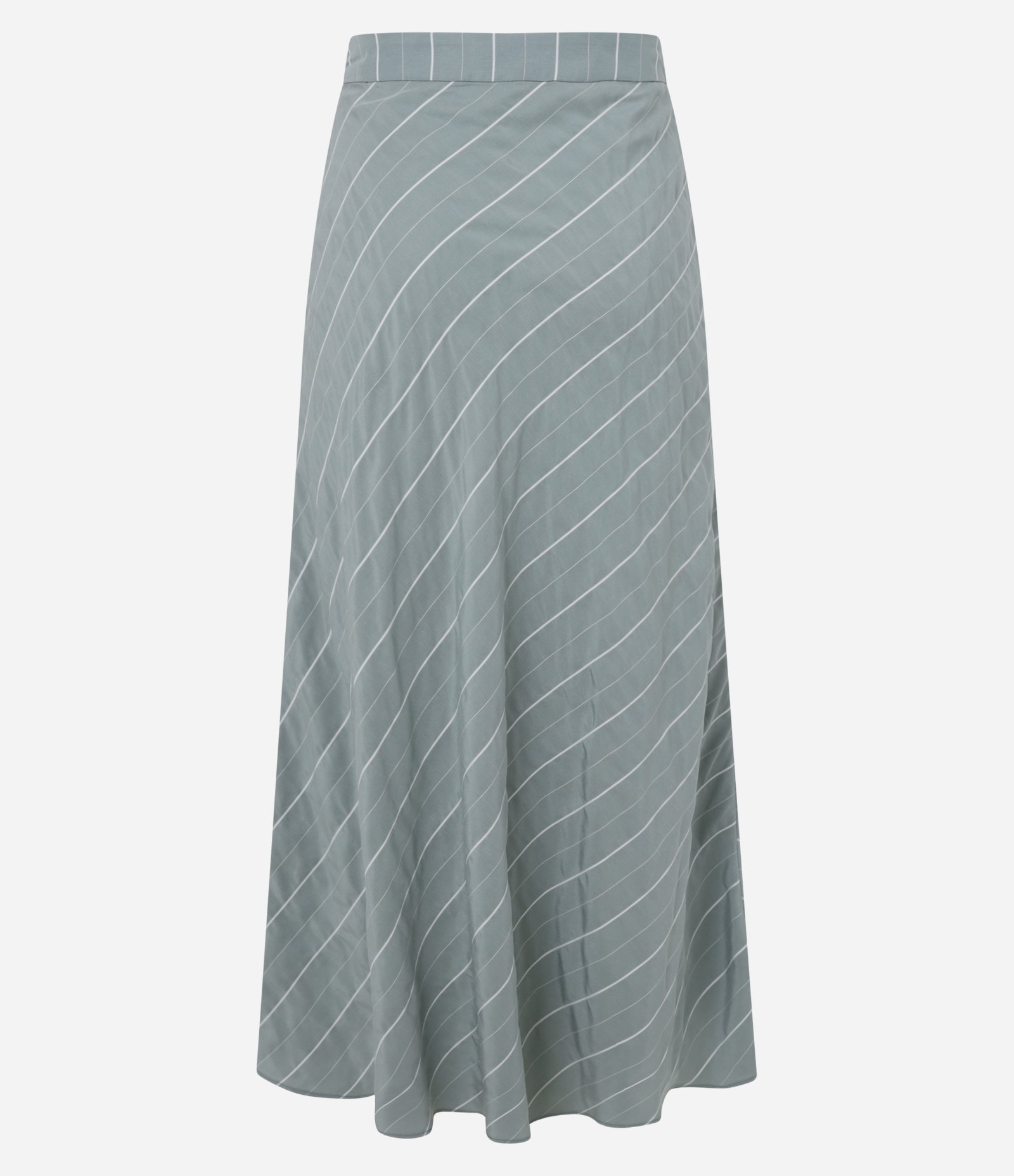 Saia Midi Listrada em Liocel com Linho e Zíper no Cós Verde Acinzentado 6