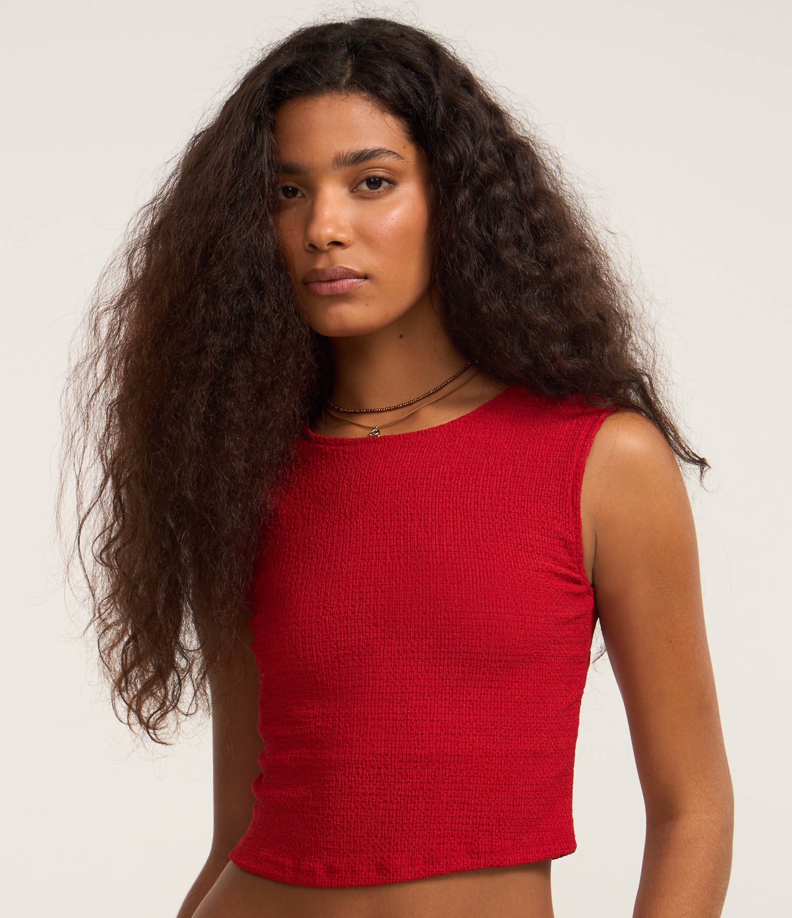 Blusa Texturizada sem Manga e Costas Abertas Vermelho 3