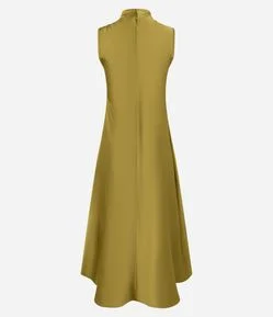 Vestido Acetinado com Golinha Alta e Recortes