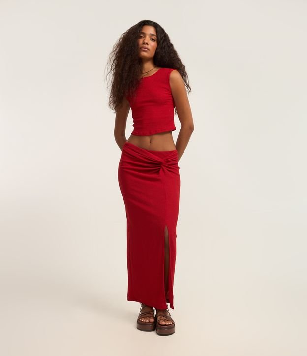 Saia Midi Texturizada com Torcidinho Lateral