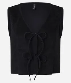 Blusa Colete em Suede com Amarrações Frontais