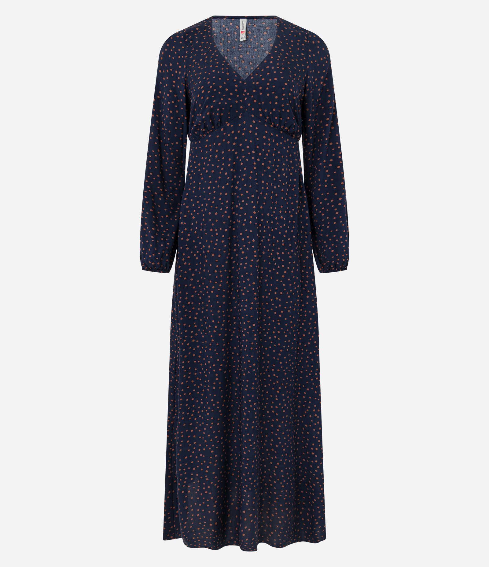 Vestido Longo em Viscose Twill com Mangas Bufantes e Estampa Poá Azul Escuro 4