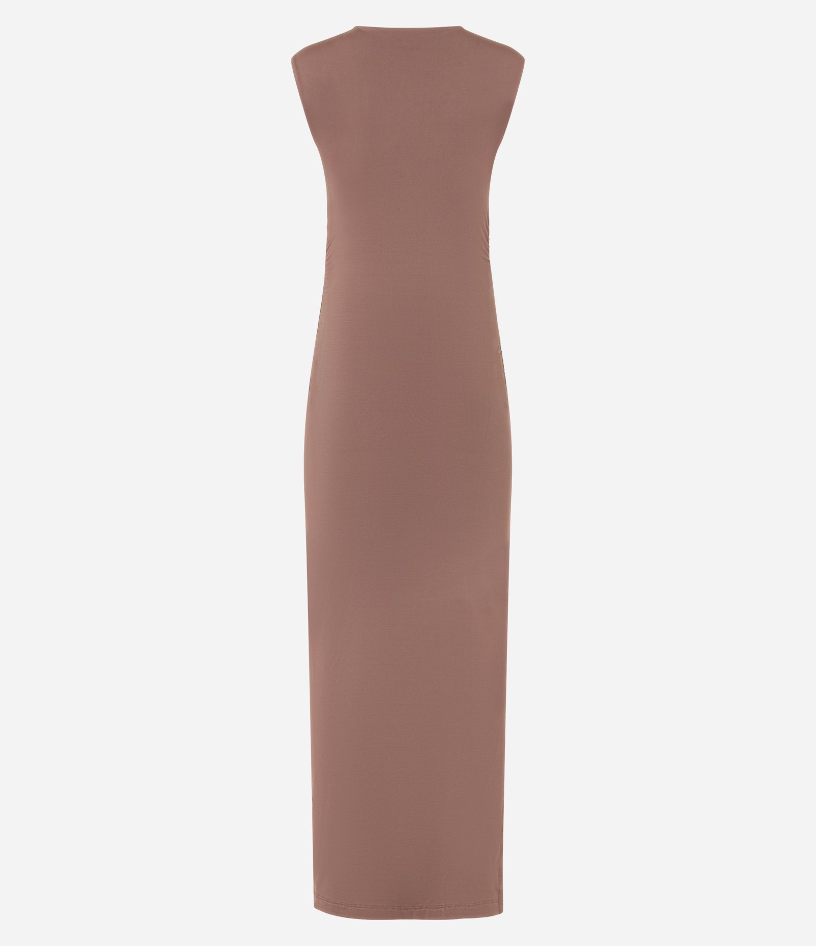 Vestido Midi em Microfibra Ombro com Caimento e Franzidos Marrom 7