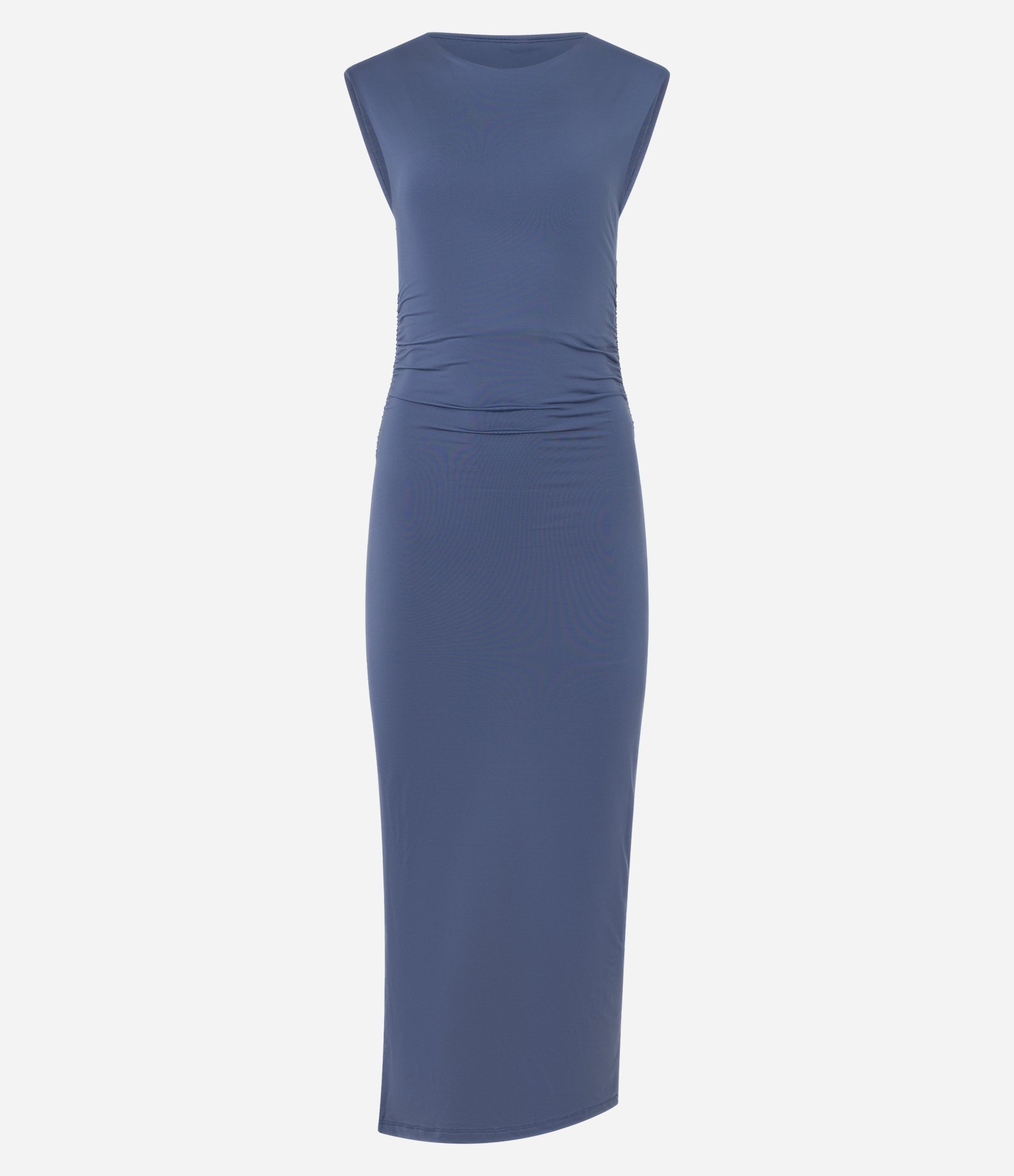 Vestido Midi em Microfibra Ombro com Caimento e Franzidos Azul 4