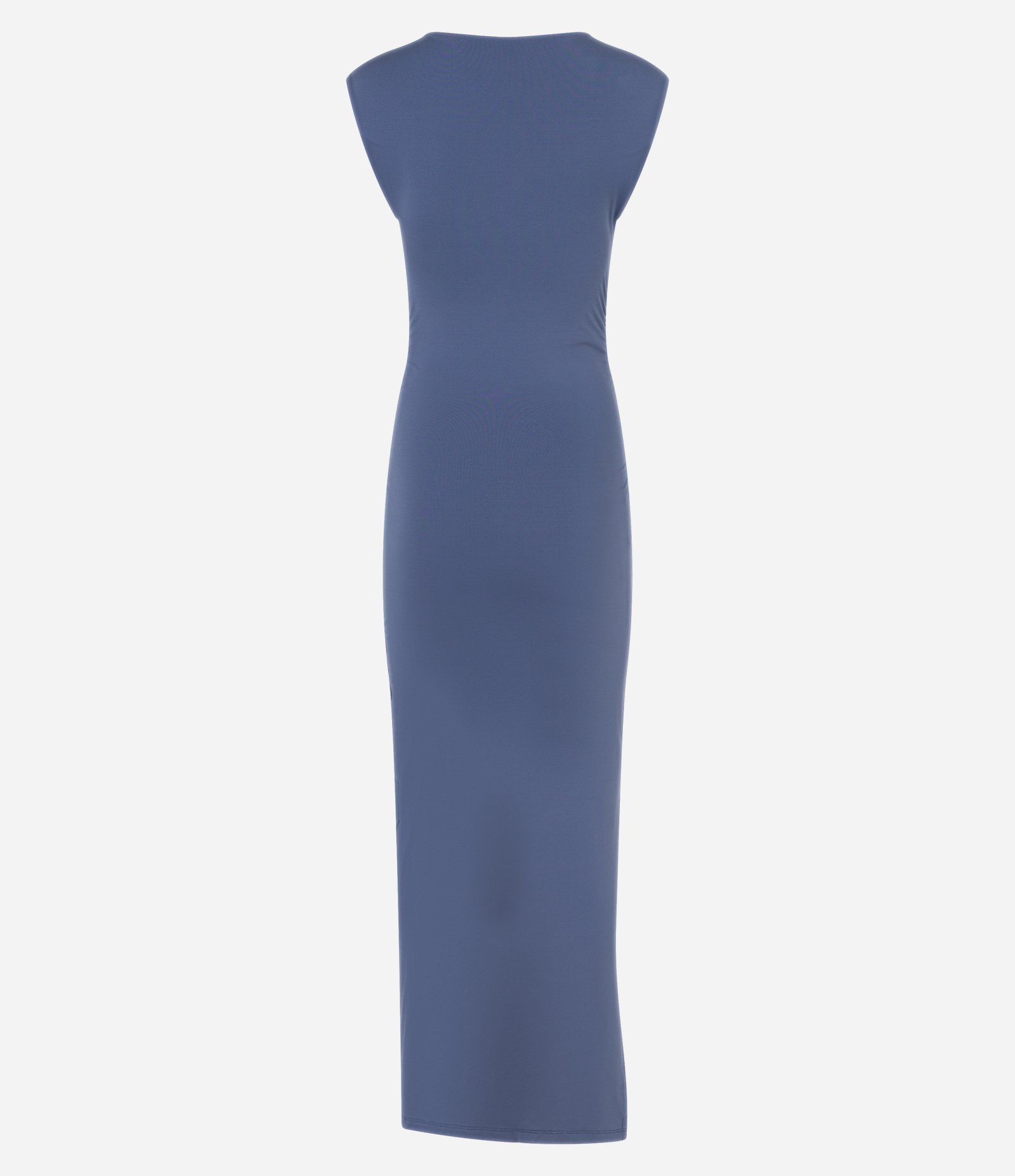 Vestido Midi em Microfibra Ombro com Caimento e Franzidos Azul 5