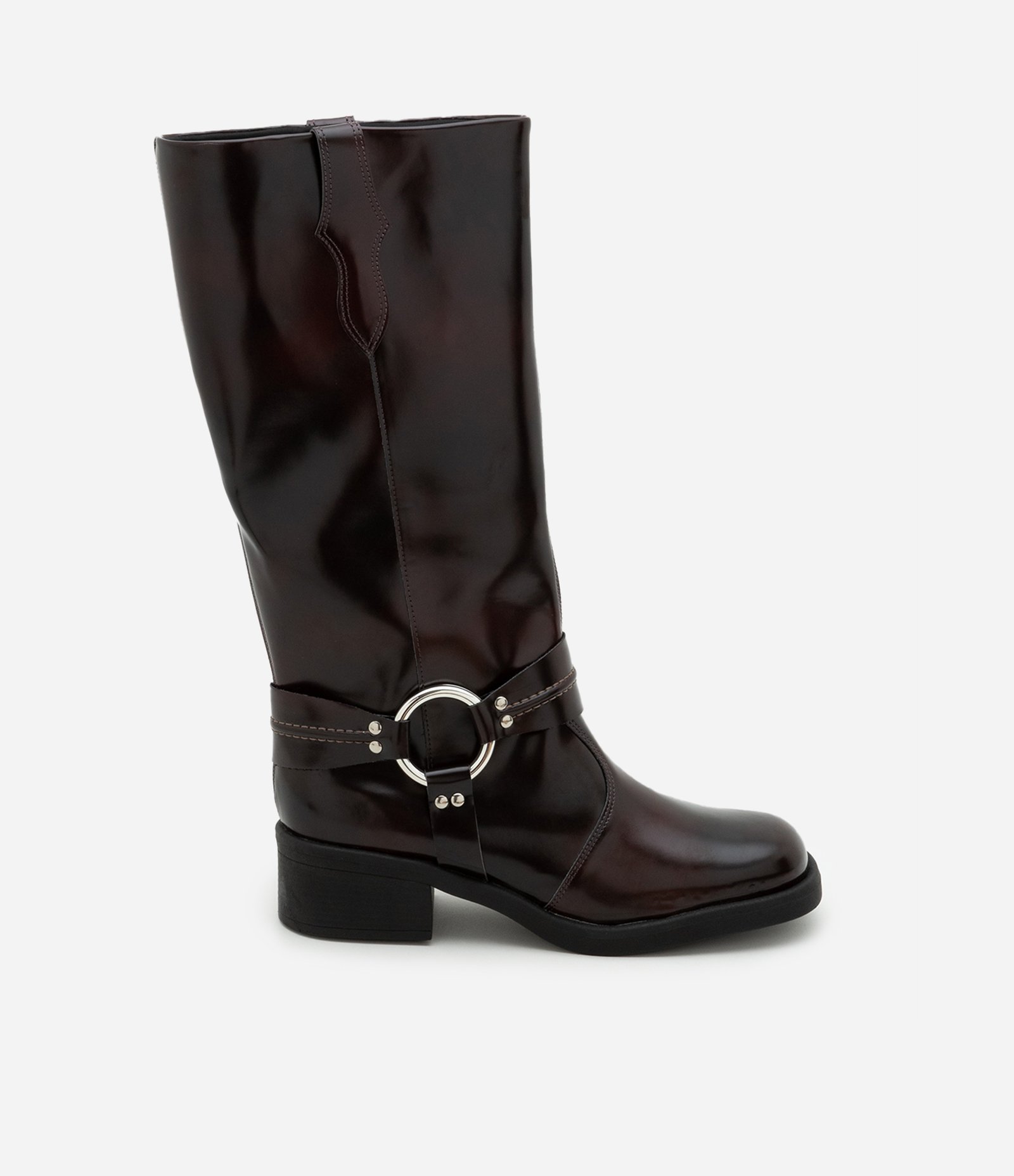 Bota Biker Boot em PU com Detalhe em Metal na Lateral Vinho 1