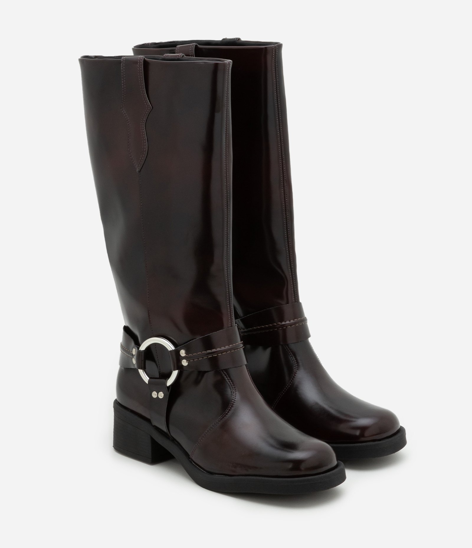 Bota Biker Boot em PU com Detalhe em Metal na Lateral Vinho 2