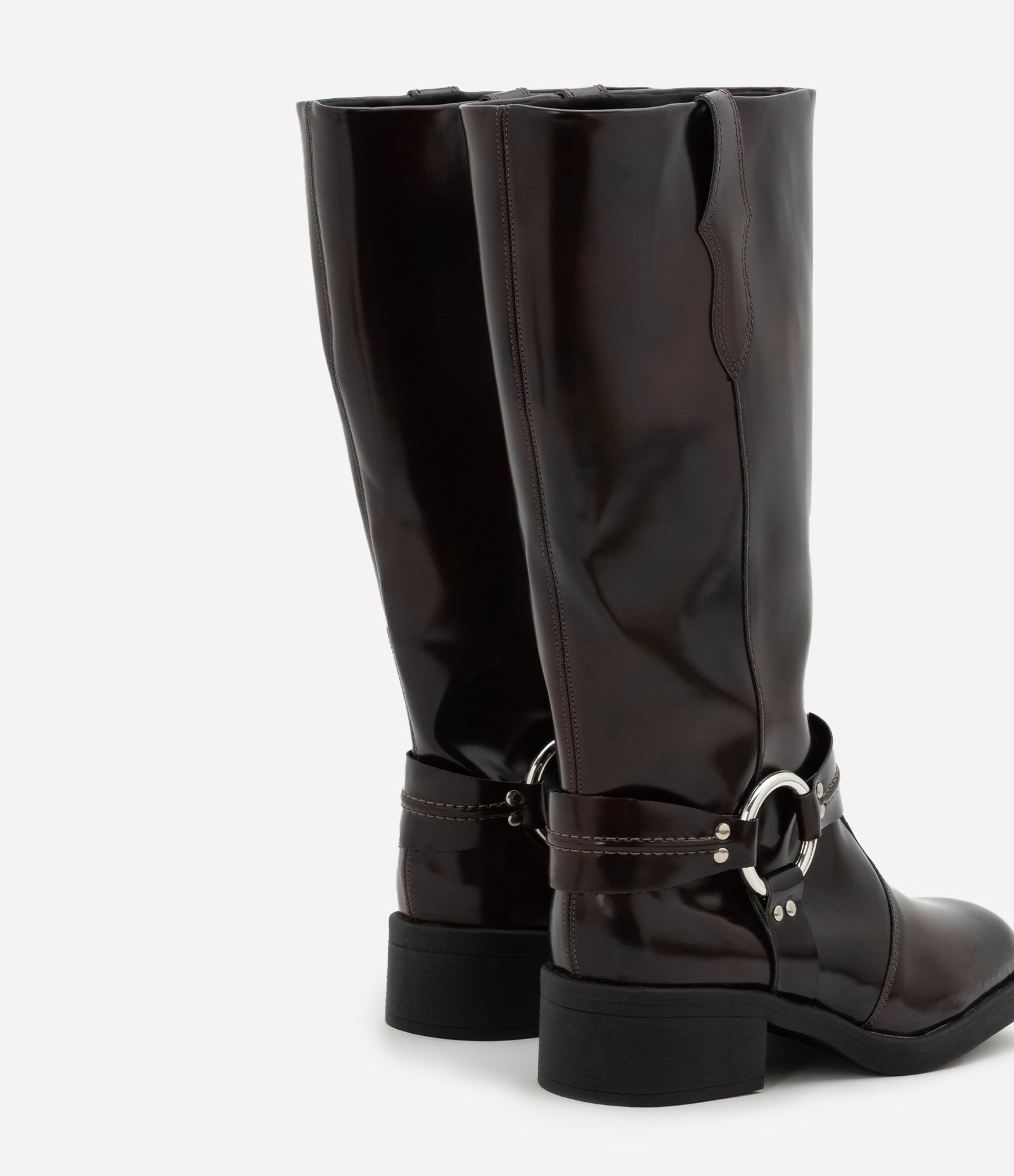 Bota Biker Boot em PU com Detalhe em Metal na Lateral Vinho 3