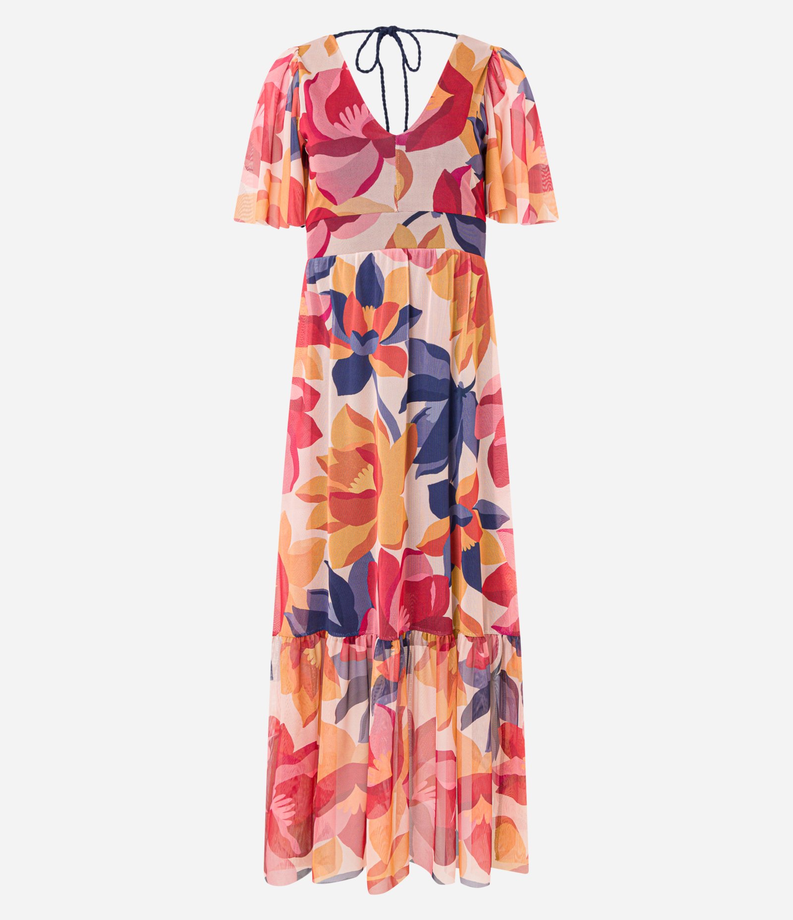Vestido Evasê Longo em Tule com Estampa Floral Multicores 5