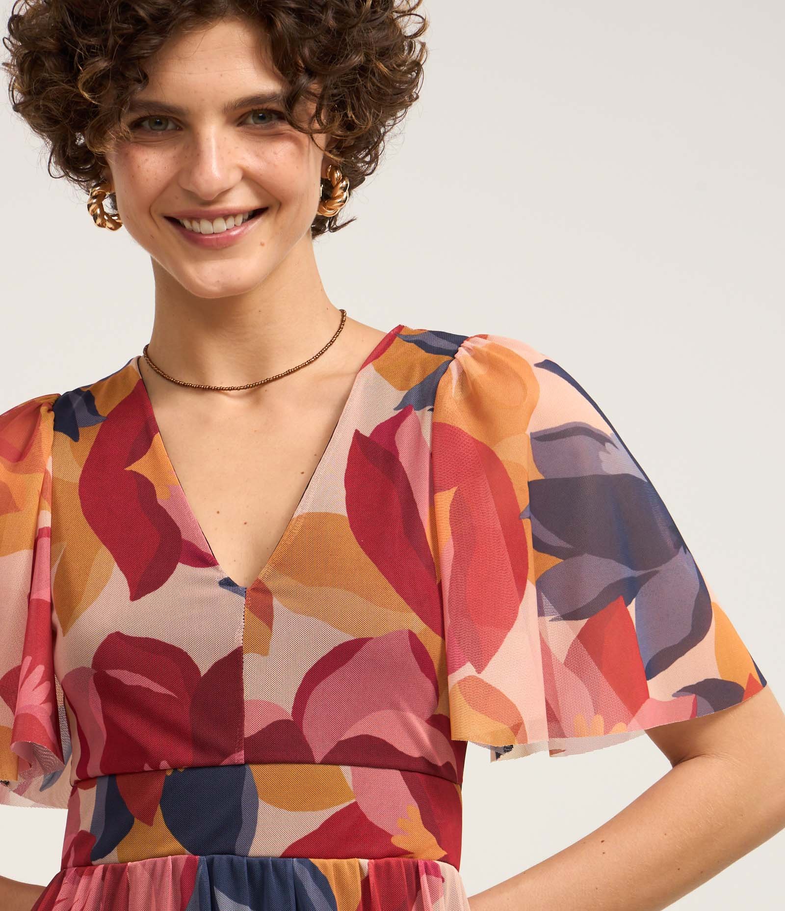 Vestido Evasê Longo em Tule com Estampa Floral Multicores 2