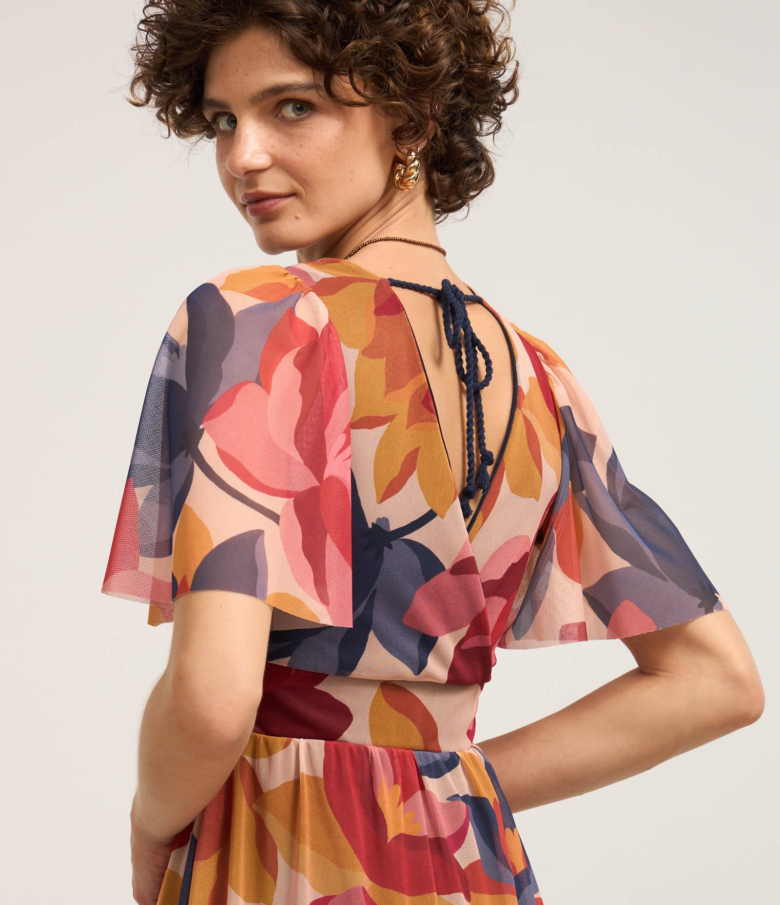 Vestido Evasê Longo em Tule com Estampa Floral Multicores 3