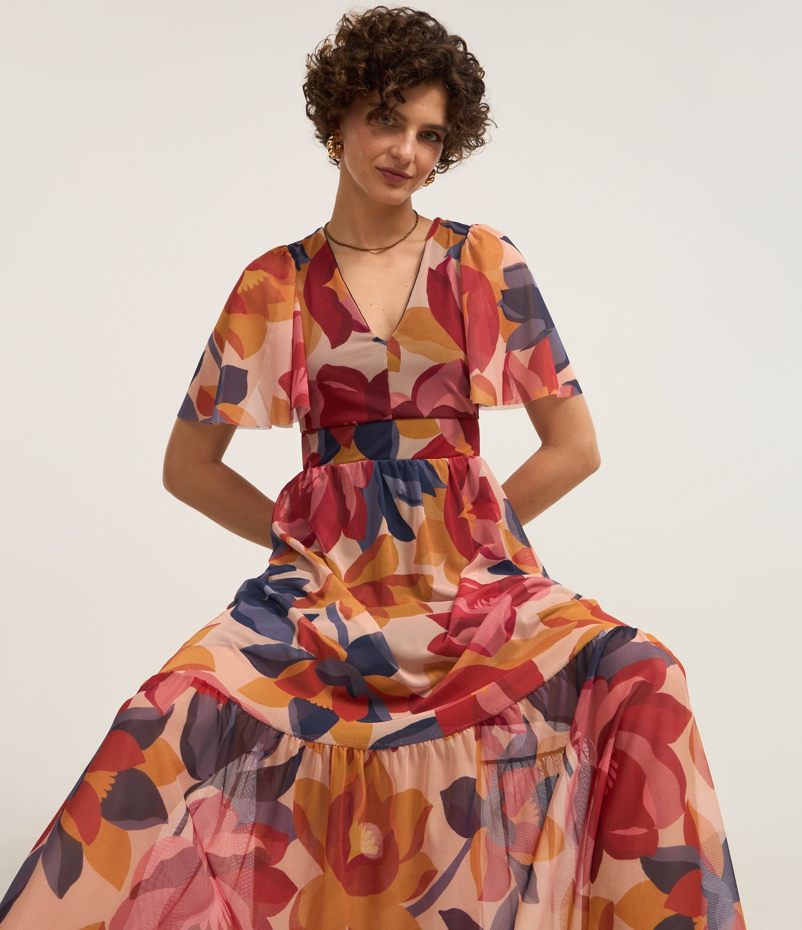 Vestido Evasê Longo em Tule com Estampa Floral Multicores 4