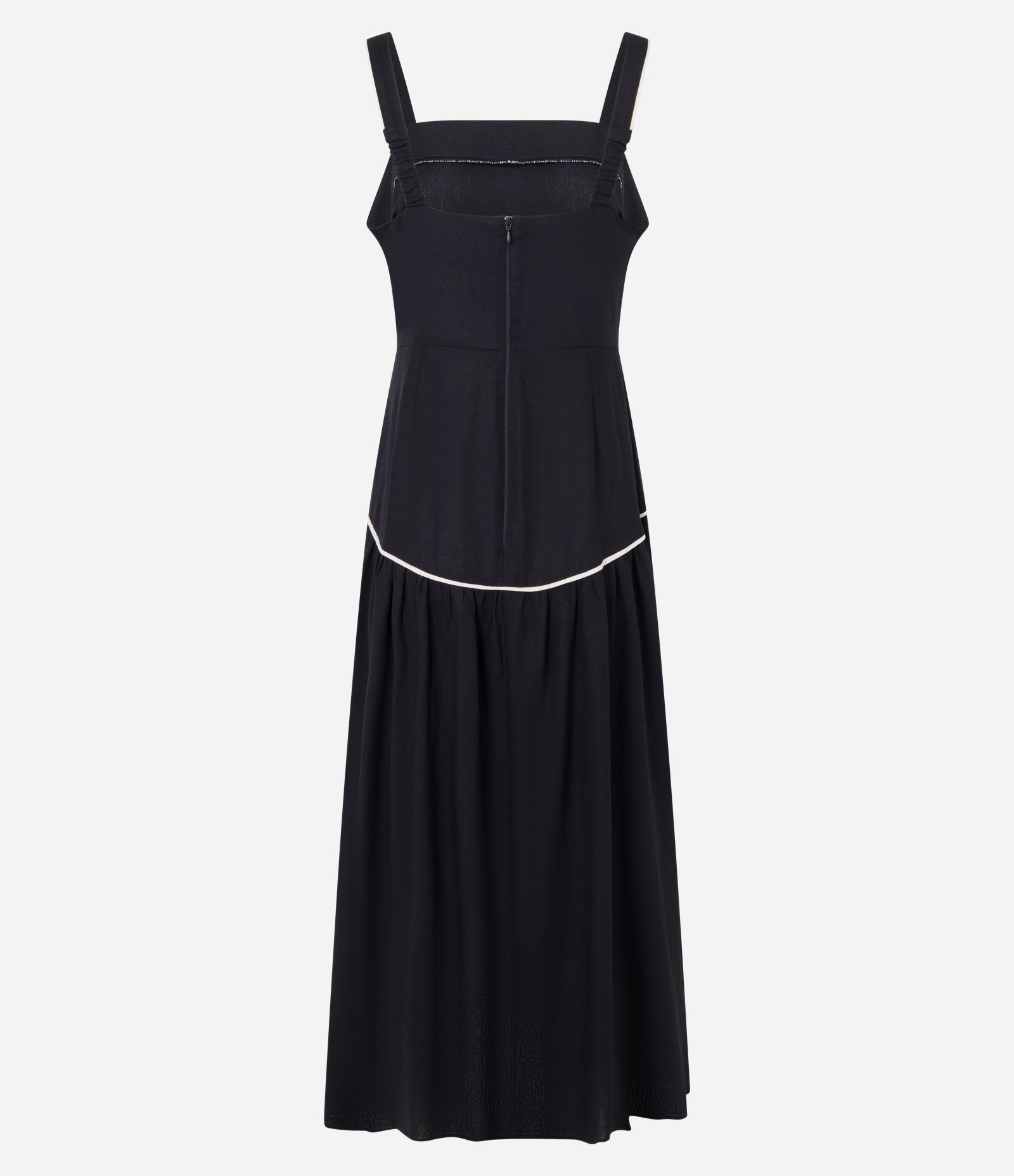 Vestido em Viscolinho com Decote Quadrado e Vieses Contrastantes Preto 7