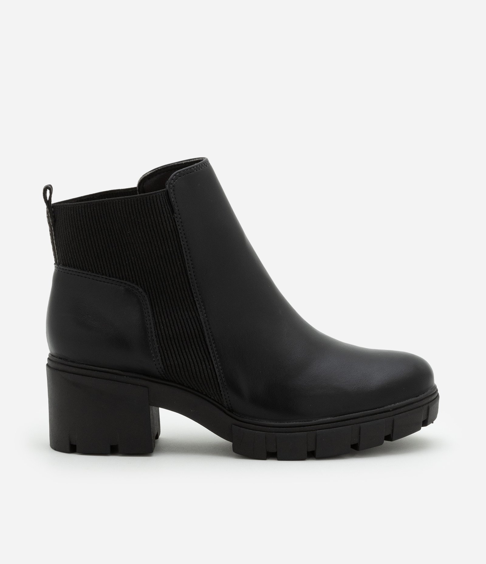 Bota Chelsea em PU com Sola Tratorada e Detalhe Canelado Preto 1