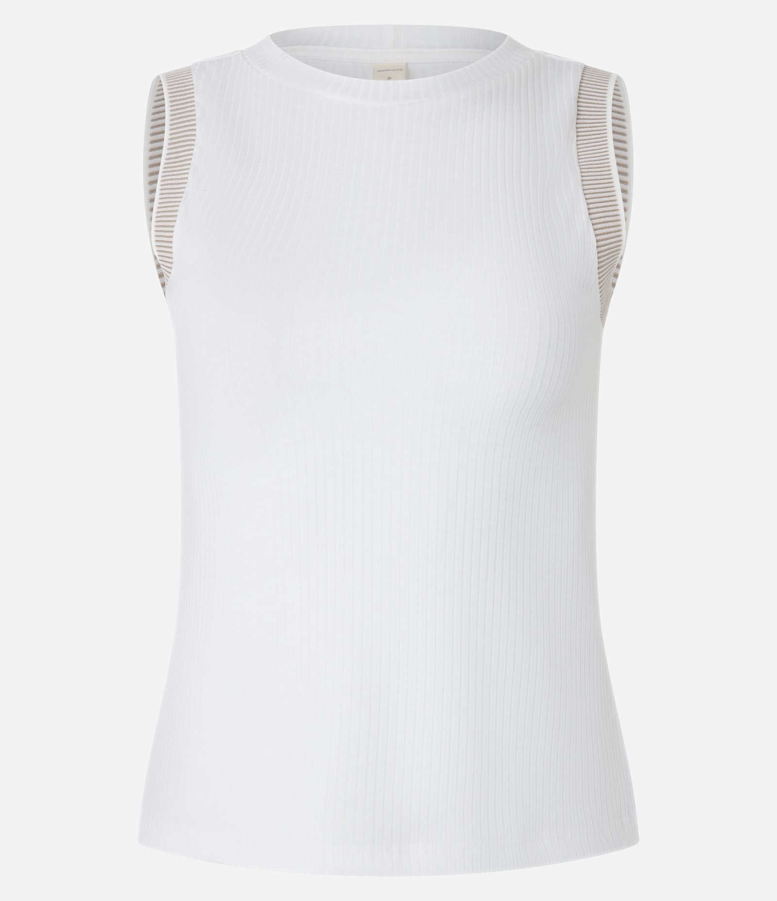 Blusa em Ribana com Gola Redonda e Cava Listrada Branco 1