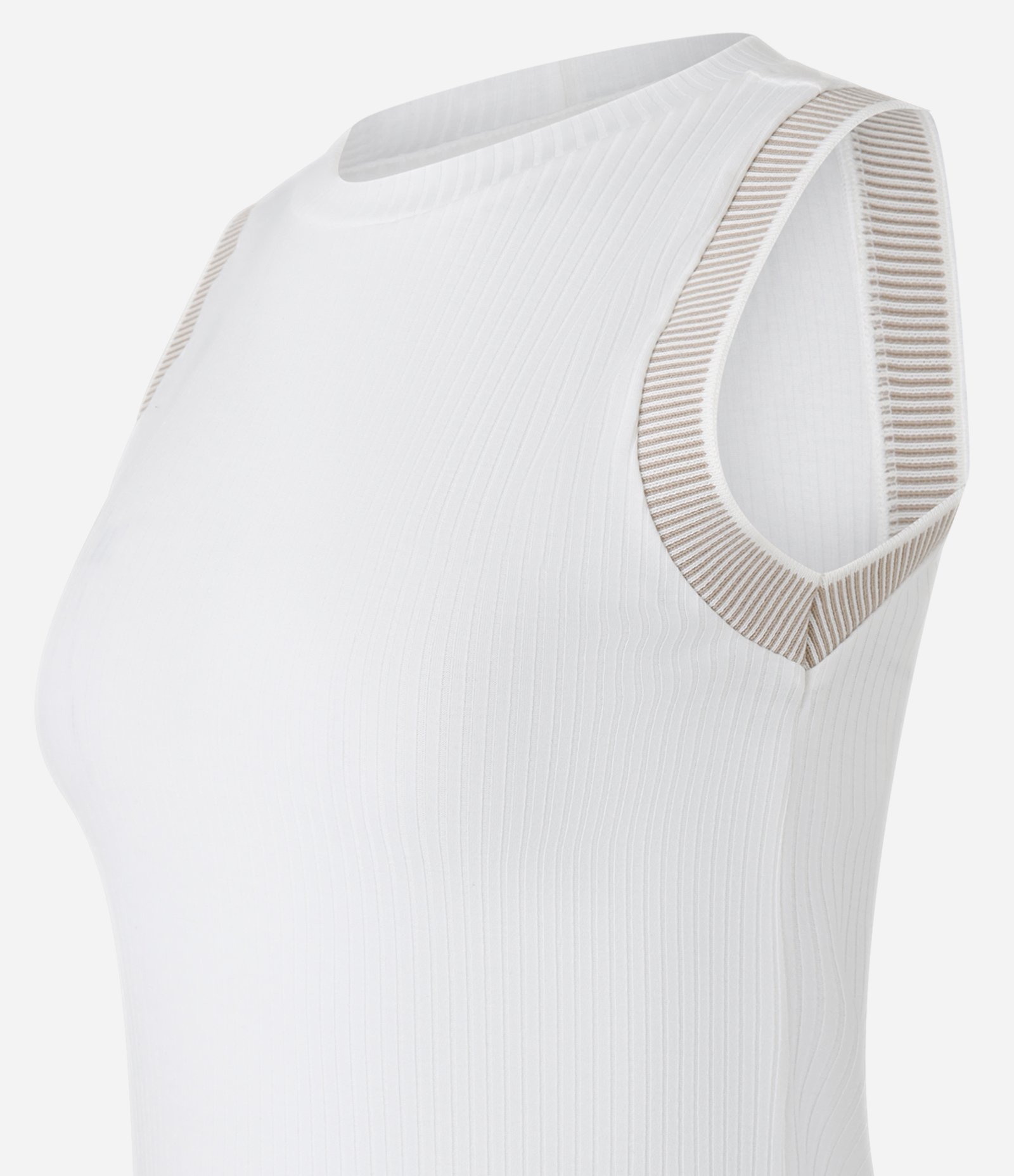 Blusa em Ribana com Gola Redonda e Cava Listrada Branco 2