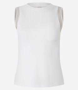 Blusa em Ribana com Gola Redonda e Cava Listrada