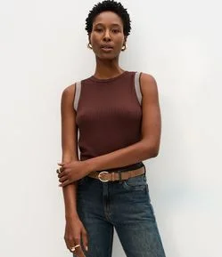 Blusa em Ribana com Gola Redonda e Cava Listrada