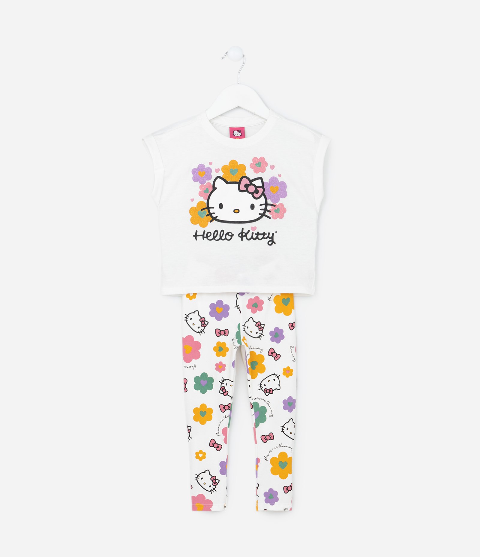 Conjunto Infantil com Estampa Hello Kitty e Florzinhas - Tam1 a 6 Anos Branco 1