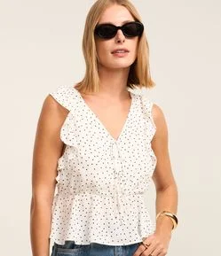 Blusa em Crepe com Amarração e Estampa Poá