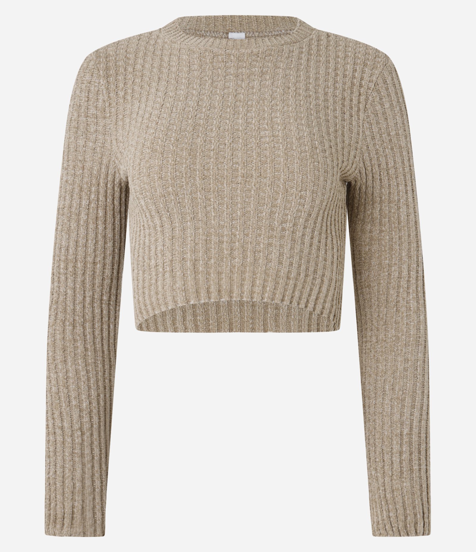 Blusa Cropped Texturizada em Tricô Chenille Marrom Claro 4