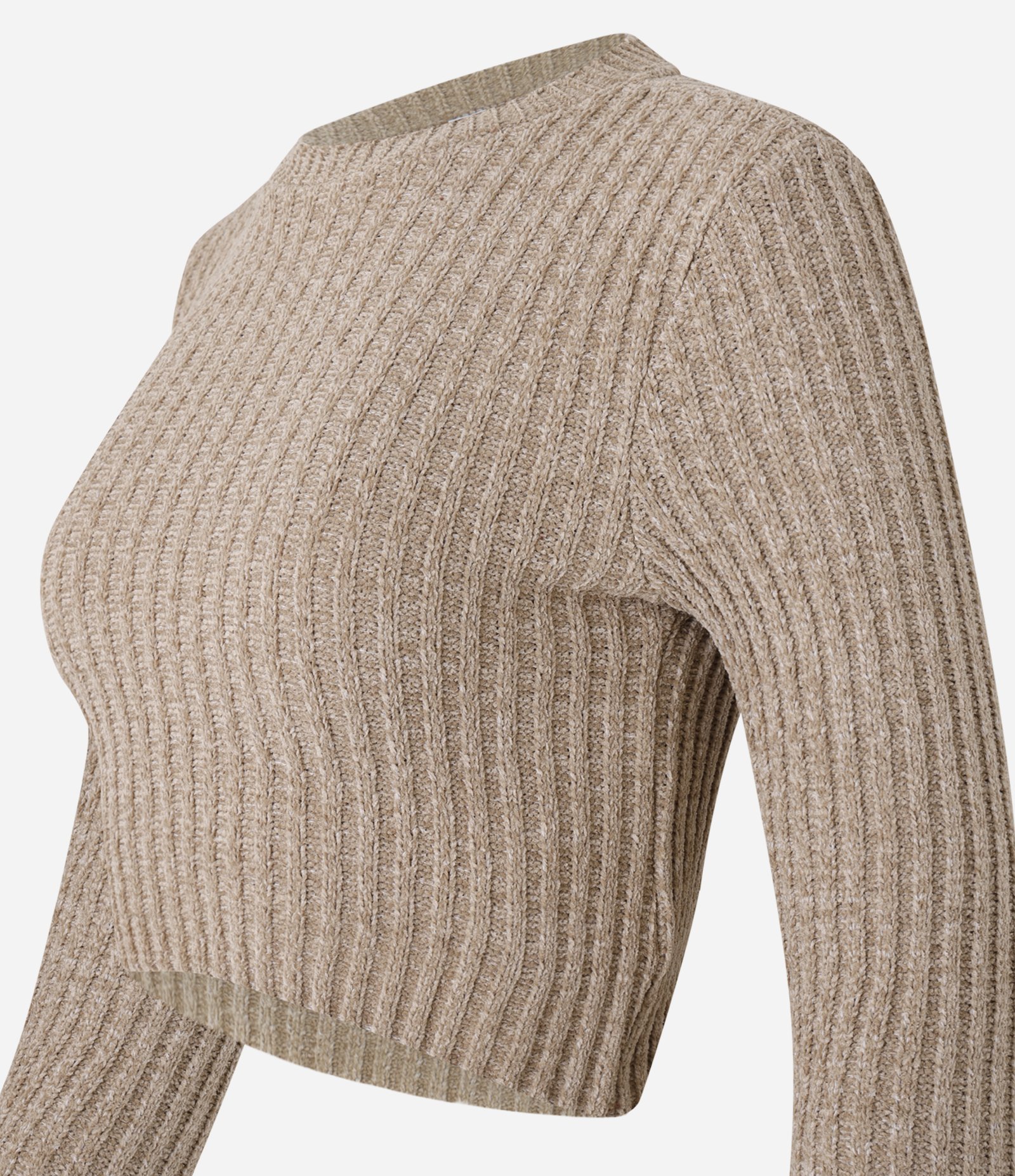 Blusa Cropped Texturizada em Tricô Chenille Marrom Claro 5