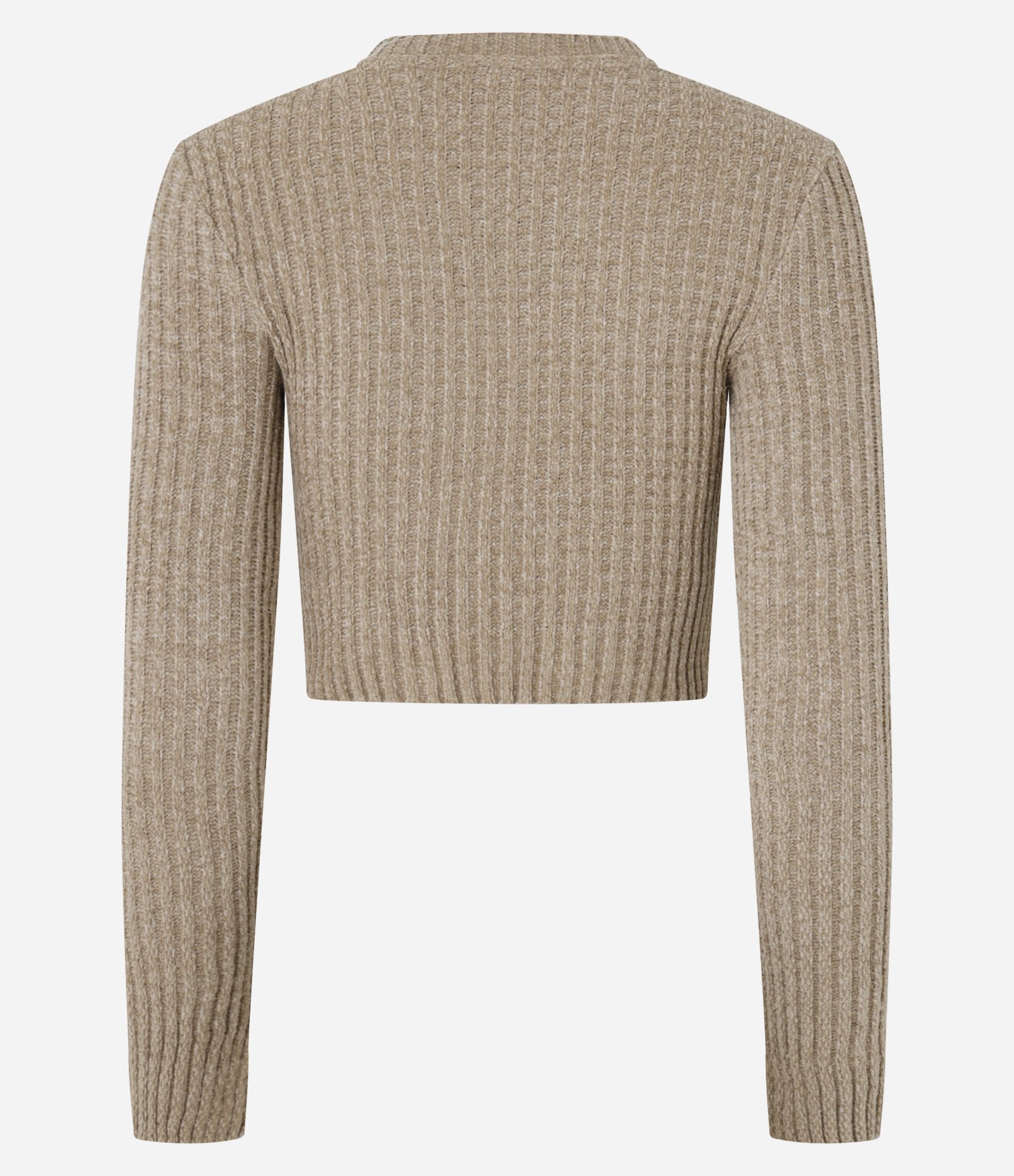 Blusa Cropped Texturizada em Tricô Chenille Marrom Claro 6