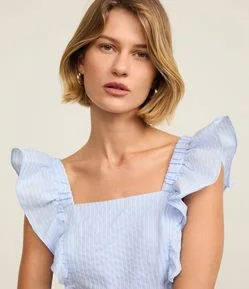 Blusa em Algodão Listrado com Fio Tinto e Babado na Cava