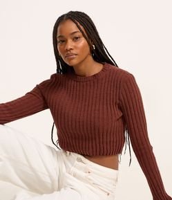 Blusa Cropped Texturizada em Tricô Chenille