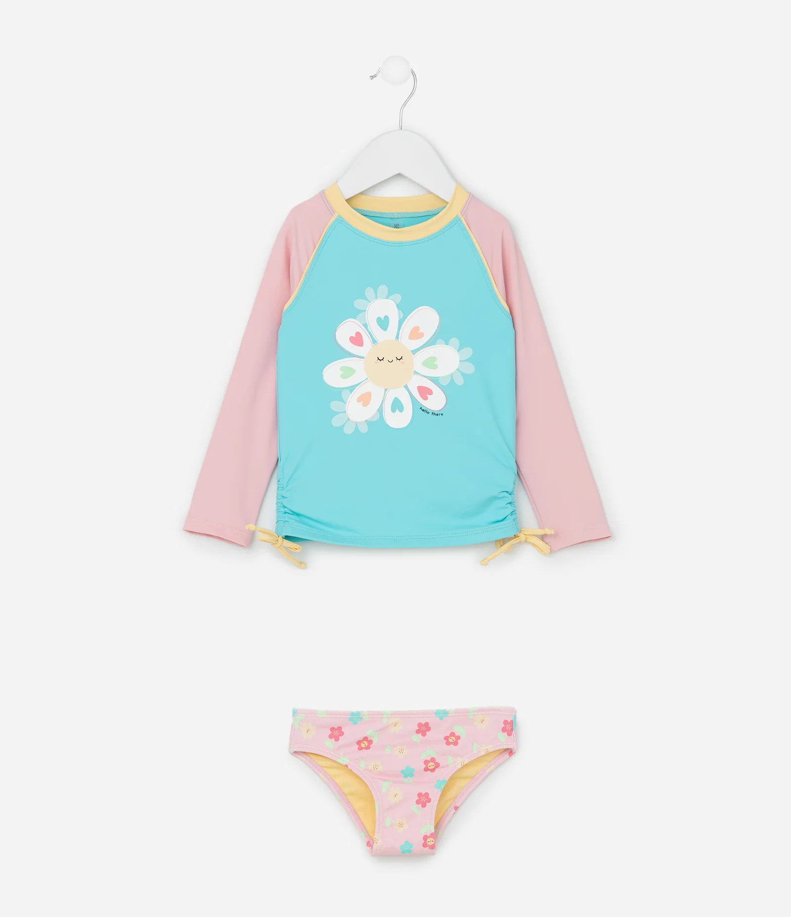 Conjunto Infantil com Proteção UV e Estampa Florzinhas - Tam 1 a 4 Anos Azul 1