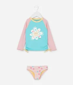 Conjunto Infantil com Proteção UV e Estampa Florzinhas - Tam 1 a 4 Anos