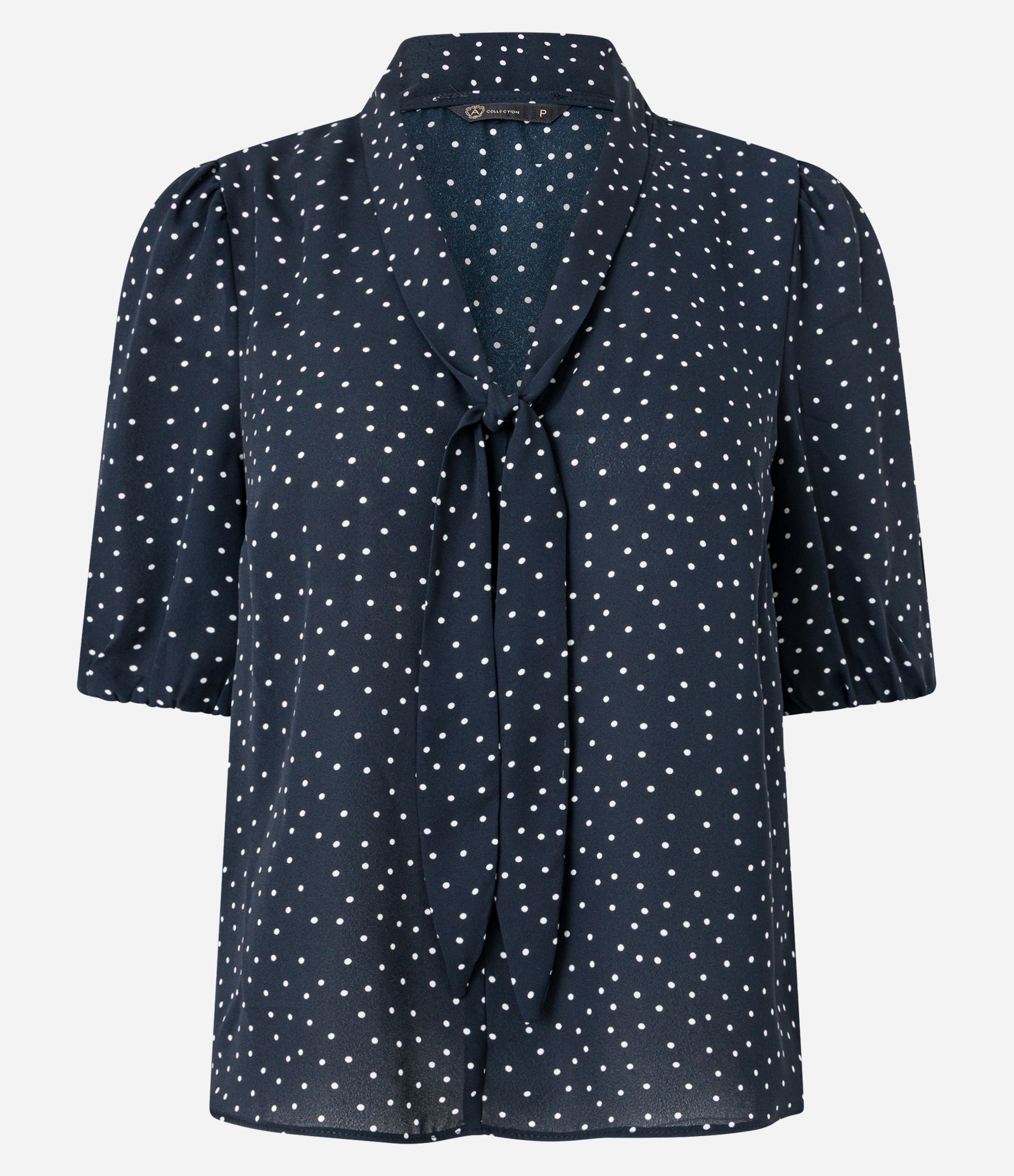 Blusa em Chiffon com Gola Laço e Estampa Poá Azul 5