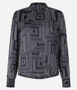 Blusa Acetinada com Gola Padre e Estampa Geométrica