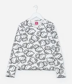 Camiseta Curta Infantil com Estampa Hello Kitty - Tam 5 a 14 Anos