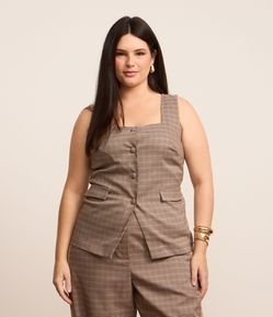 Colete Alongado em Alfaiataria Xadrez Curve & Plus Size