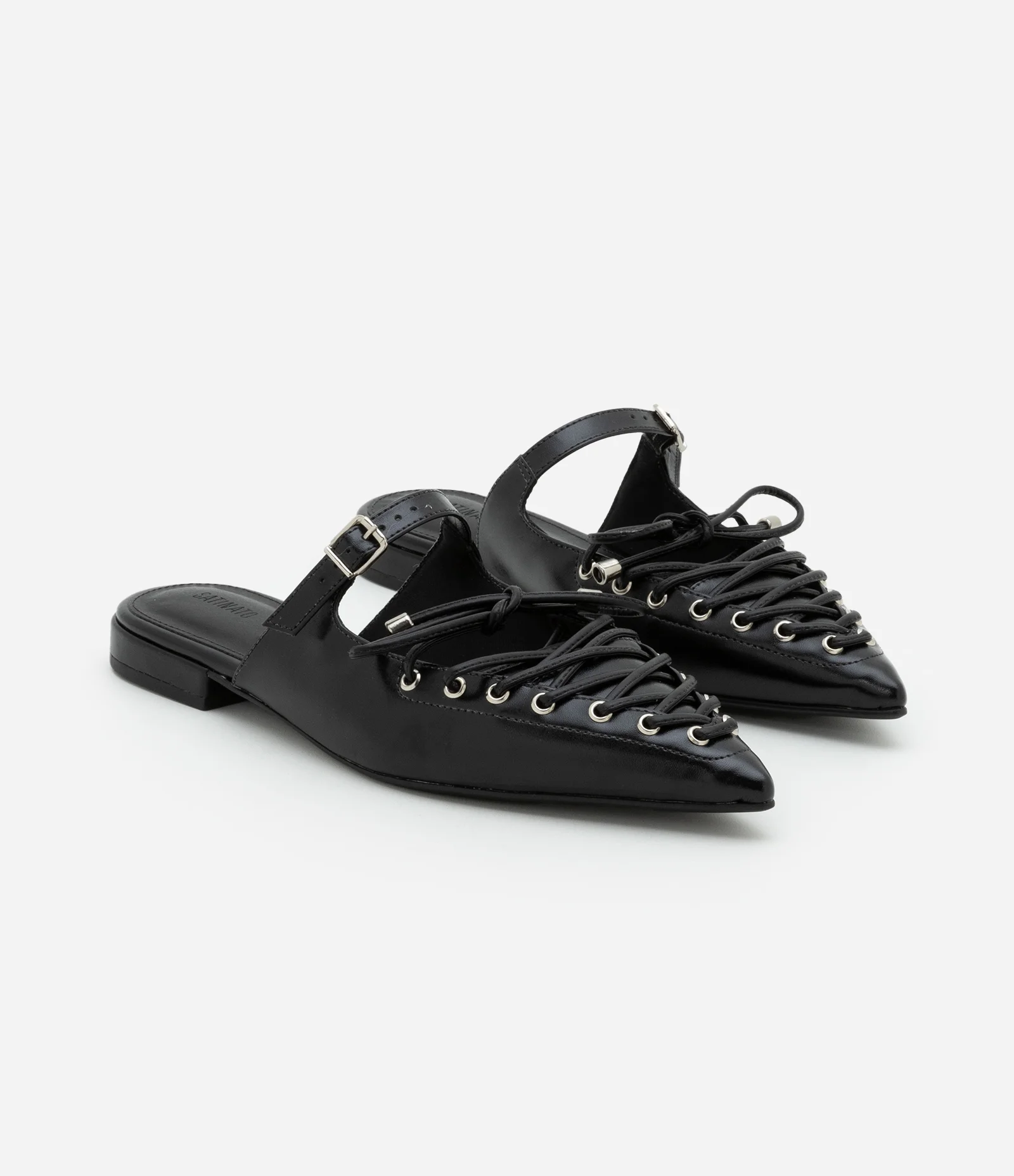 Sapatilha Mule com Lace Up e Ilhós Preto 2