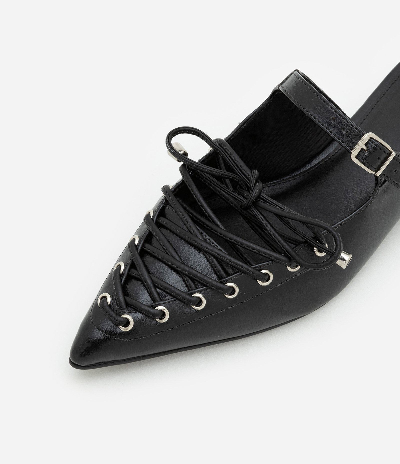 Sapatilha Mule com Lace Up e Ilhós Preto 6