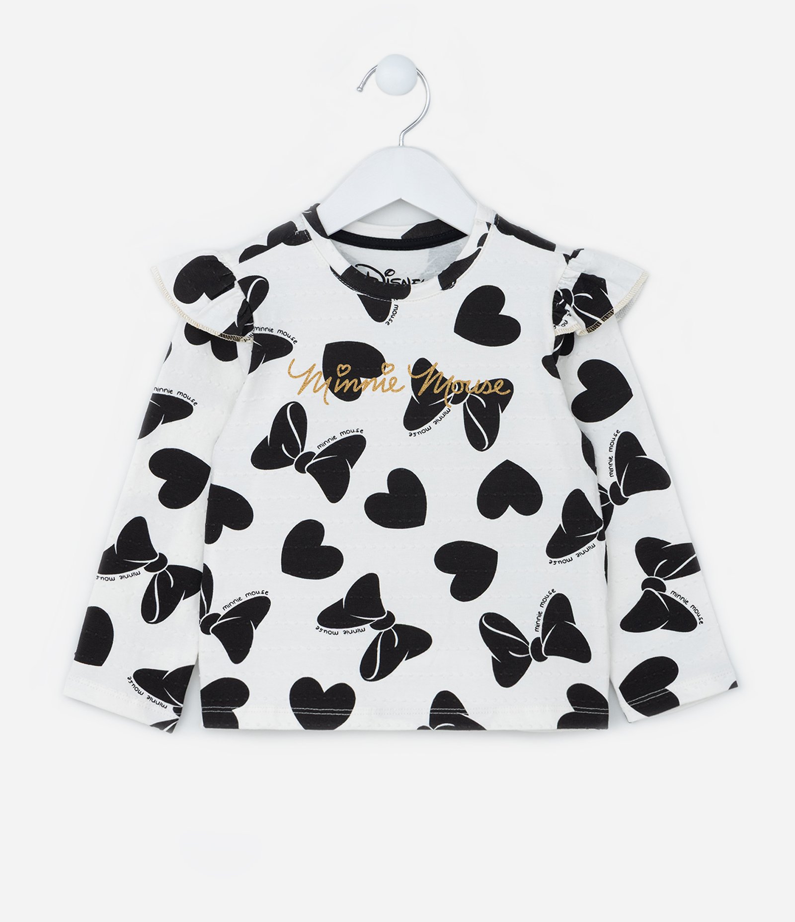 Blusa Infantil com Babadinhos e Laços Minnie - Tam 2 a 6 Anos Branco/Preto 1