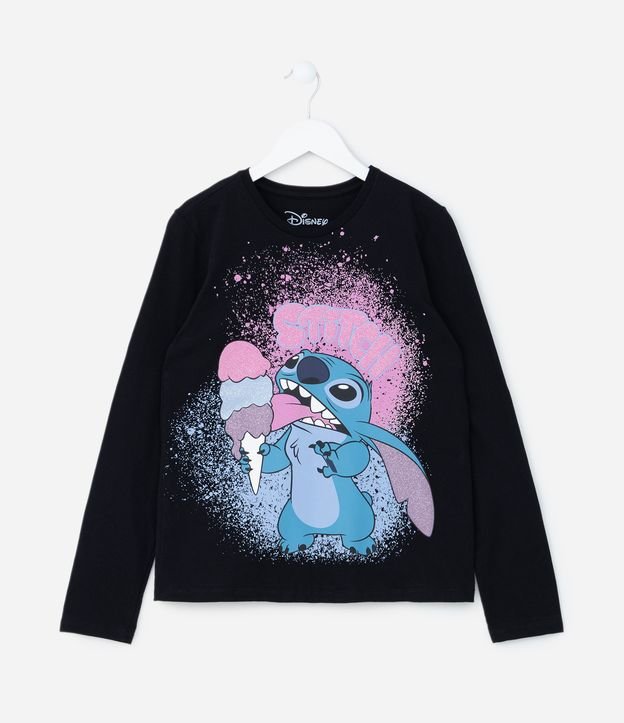 Camiseta Infantil com Estampa Stitch com Sorvete - Tam 5 a 14 Anos