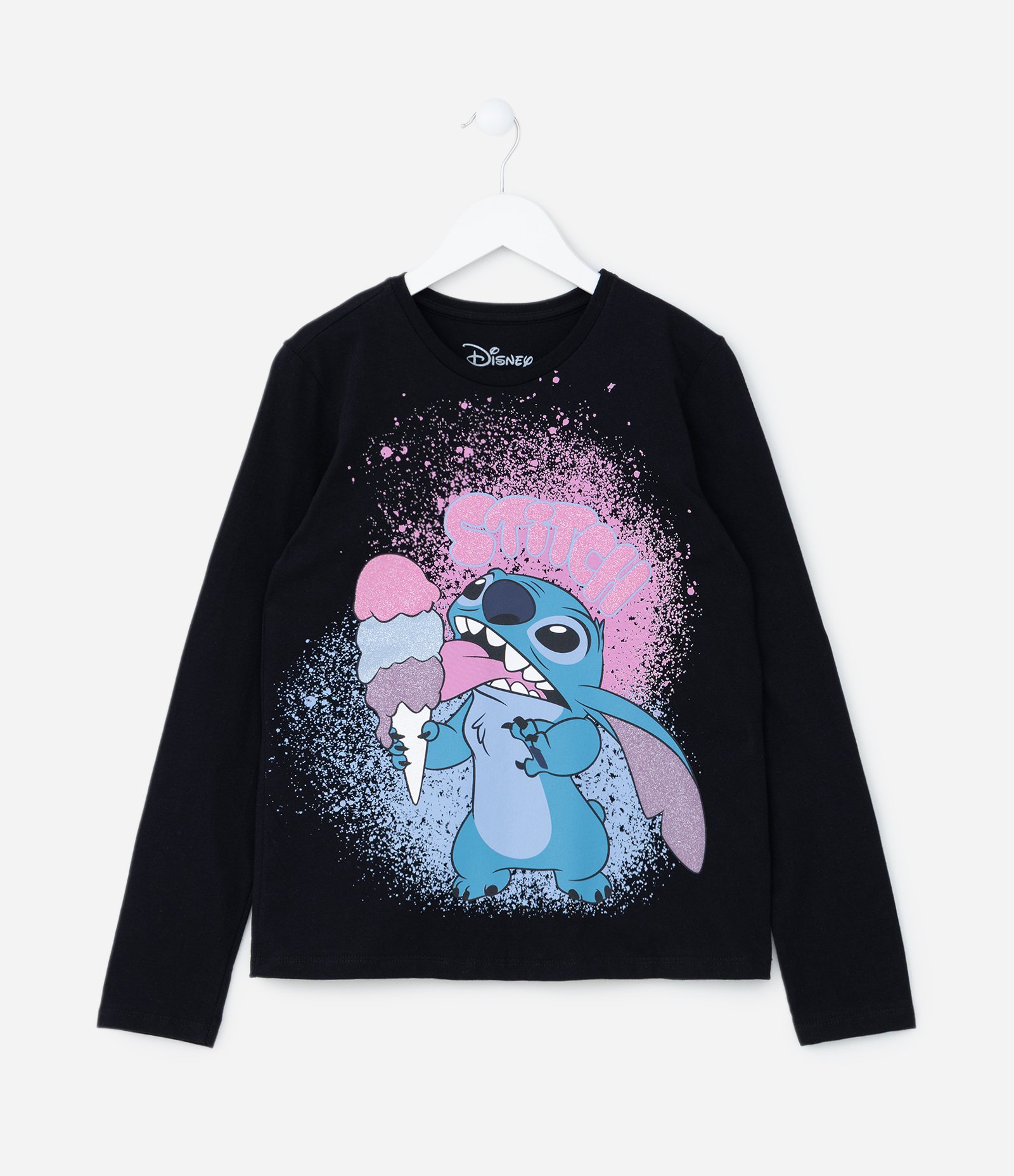 Camiseta Infantil com Estampa Stitch com Sorvete - Tam 5 a 14 Anos Preto 1