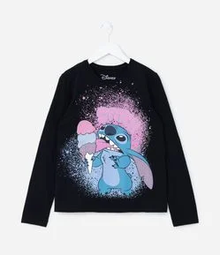 Camiseta Infantil com Estampa Stitch com Sorvete - Tam 5 a 14 Anos