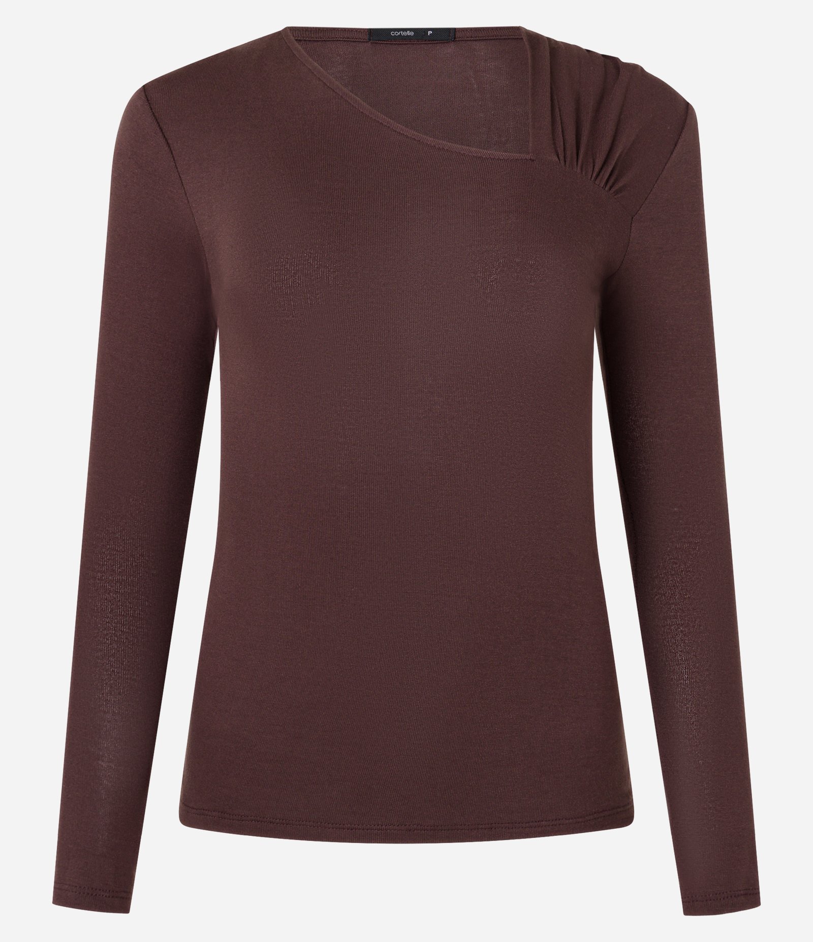 Blusa em Tricô com Franzido no Decote Assimétrico Marrom 5