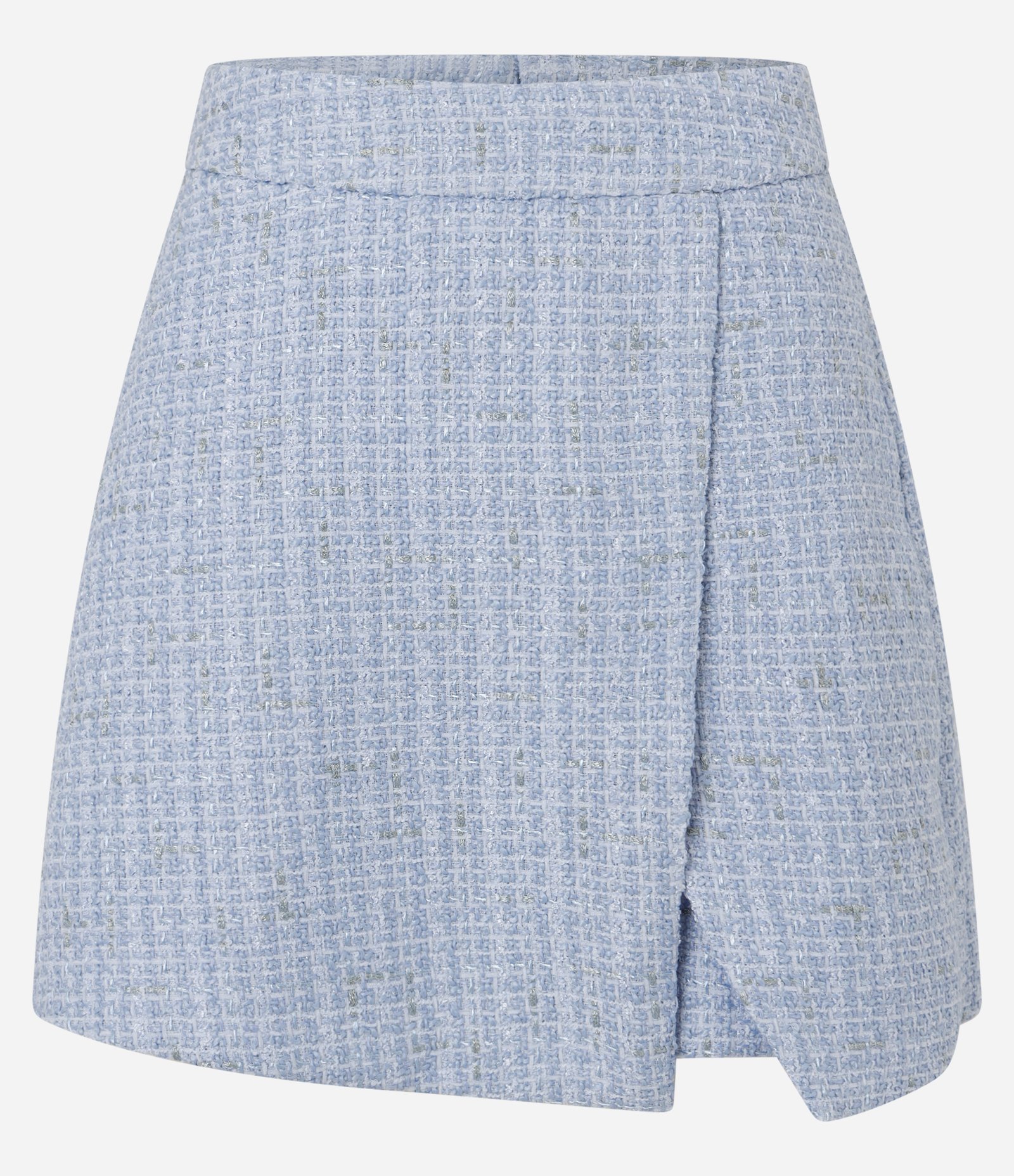 Short Saia em Tweed com Cós Alfaiatado e Fenda Azul 7