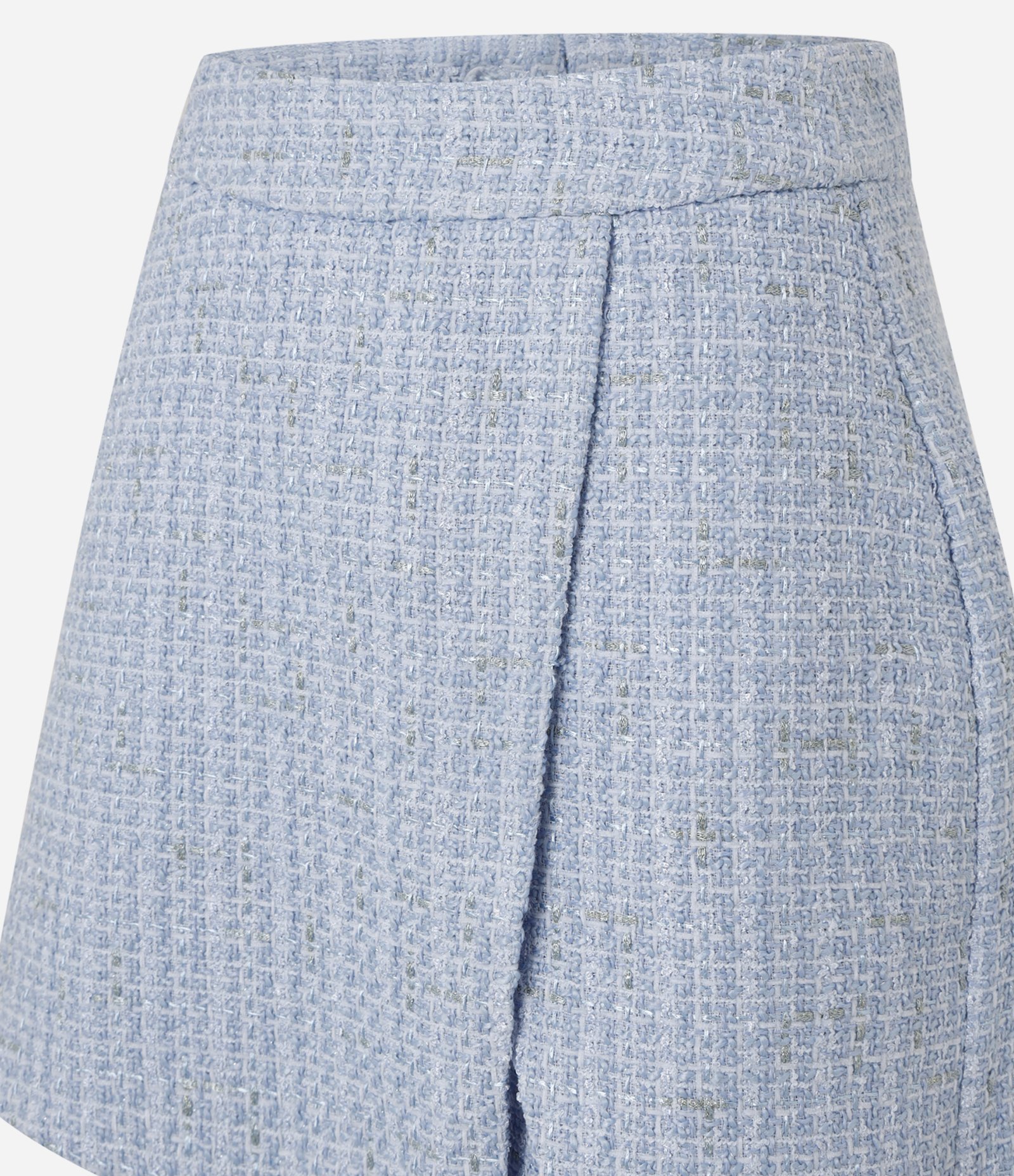 Short Saia em Tweed com Cós Alfaiatado e Fenda Azul 8